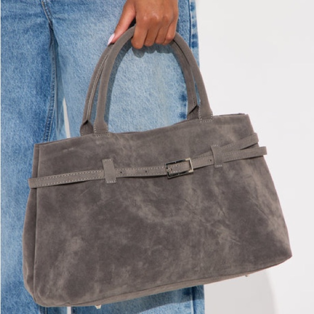 New Gray Faux Suede Handbag